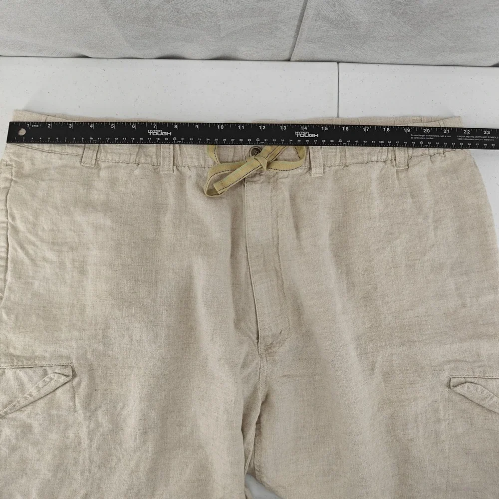 Caribbean Cargo Pants Mens 46x32 Beige 100% Linen Drawstring Tropical Vacation